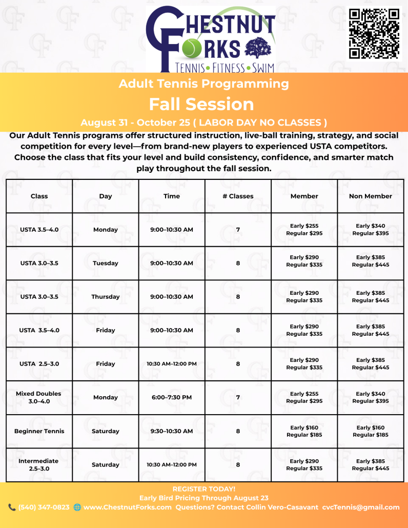 Adult Tennis Programming — Fall 2026 Image